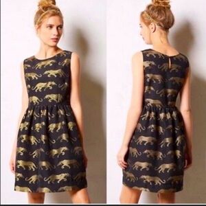 Eyedoll vintage Elegant Black and Gold Leopard Print Dress